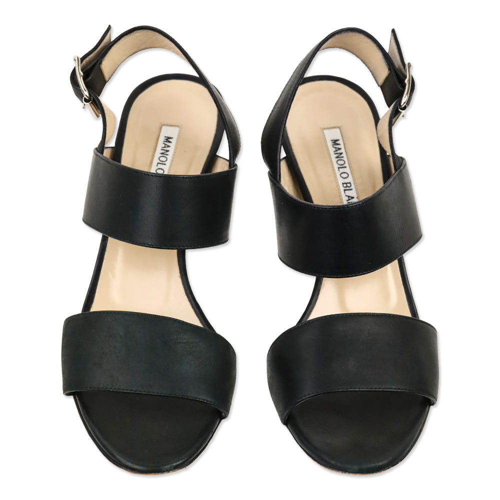 Manolo Blahnik Black Leather Khan Sandal