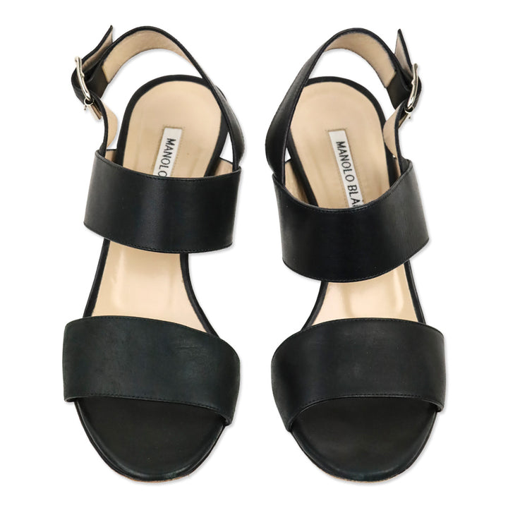 Manolo Blahnik Black Leather Khan Sandal