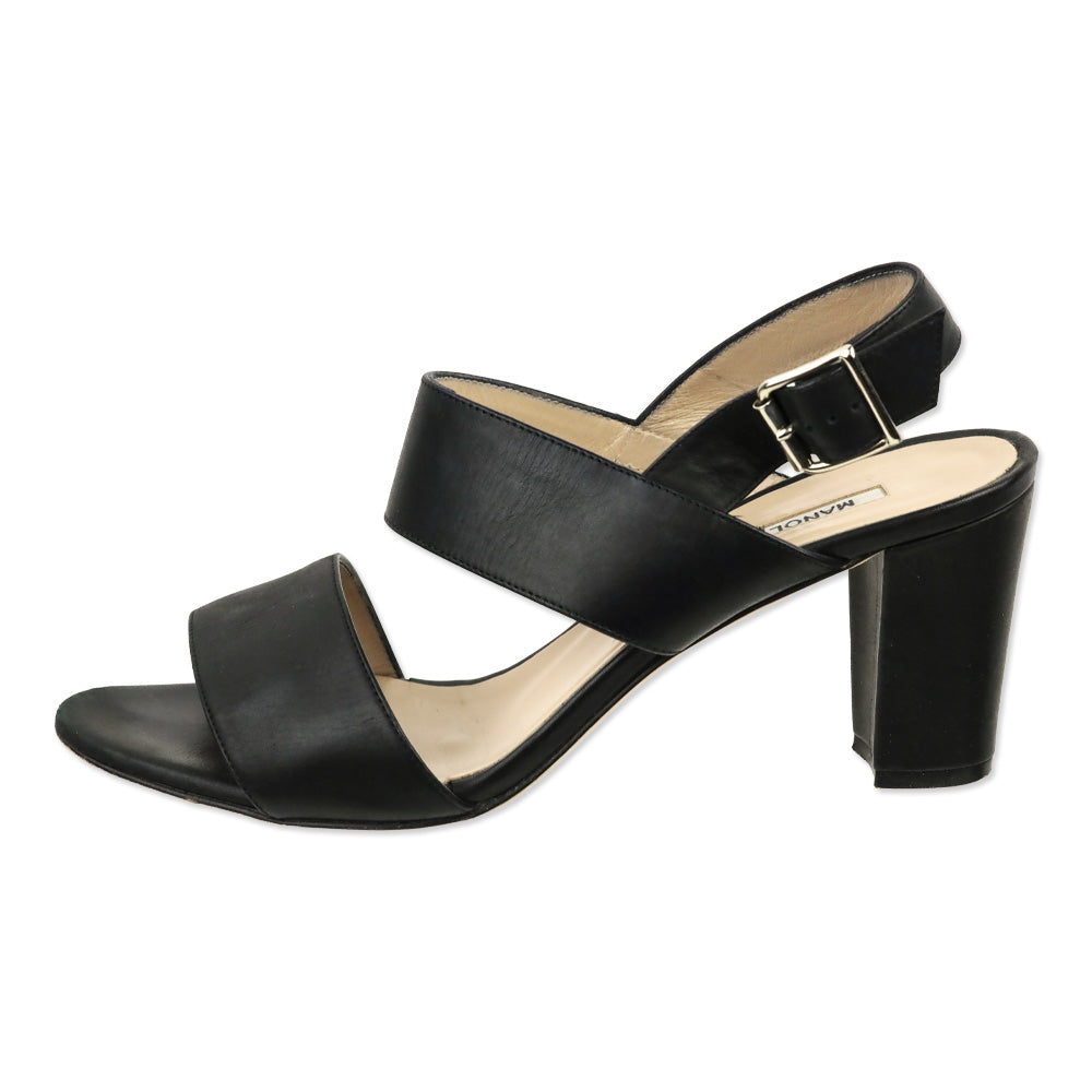 Manolo Blahnik Black Leather Khan Sandal