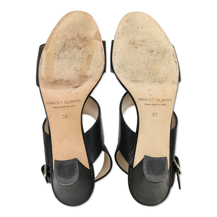 Manolo Blahnik Black Leather Khan Sandal