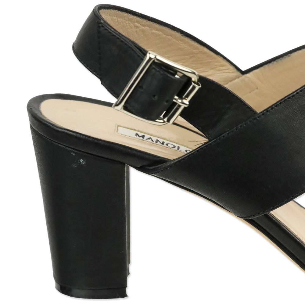 Manolo Blahnik Black Leather Khan Sandal