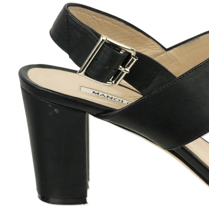 Manolo Blahnik Black Leather Khan Sandal