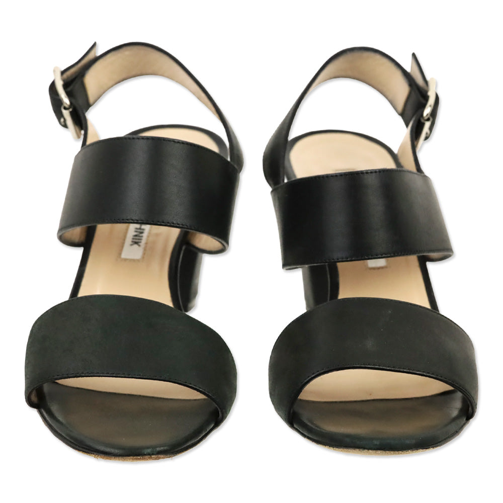 Manolo Blahnik Black Leather Khan Sandal