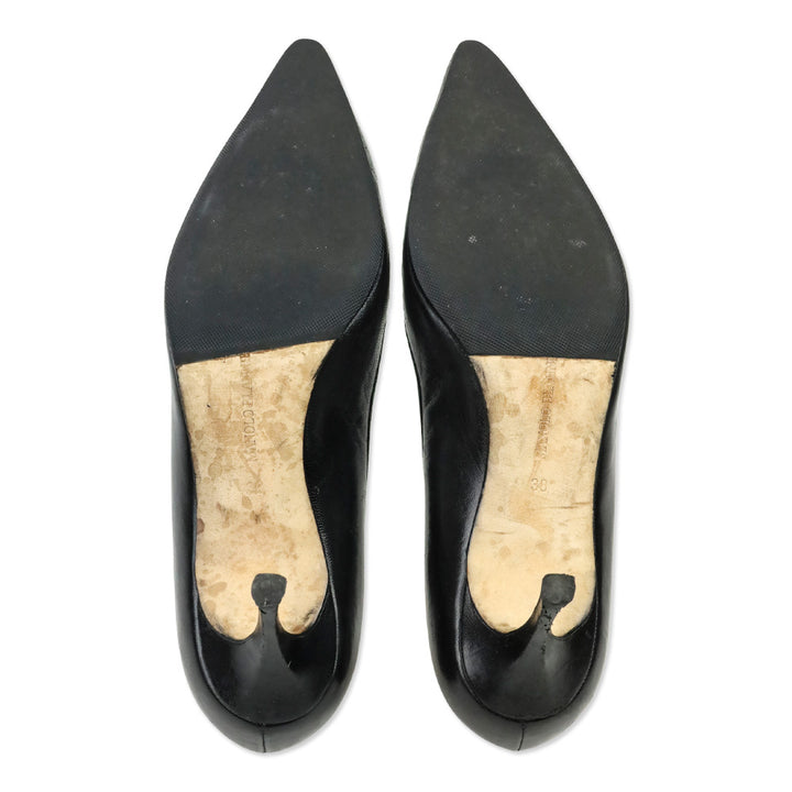 Manolo Blahnik Black Leather Pointed Toe Pumps