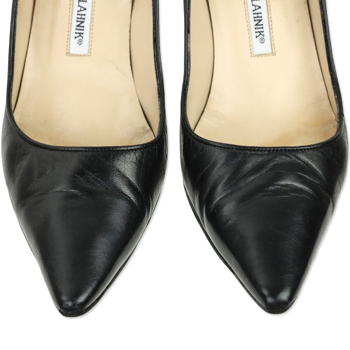Manolo Blahnik Black Leather Pointed Toe Pumps
