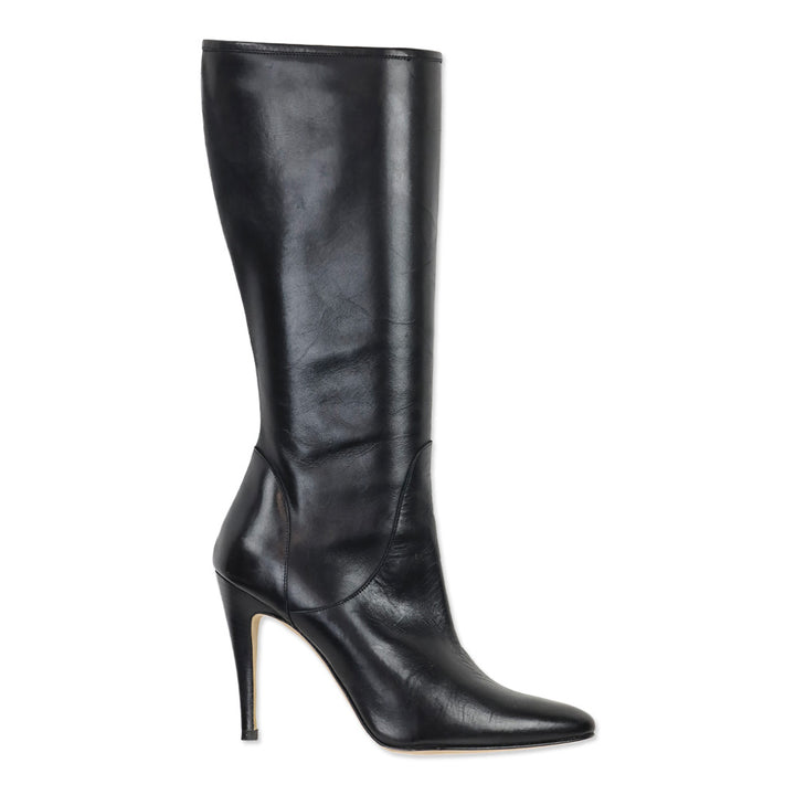 Manolo Blahnik Black Leather Tall Boots