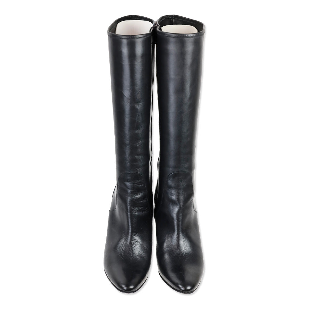Manolo Blahnik Black Leather Tall Boots