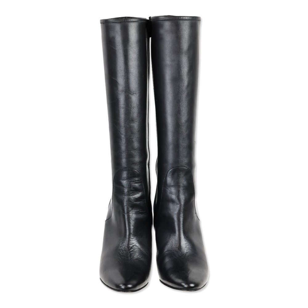 Manolo Blahnik Black Leather Tall Boots