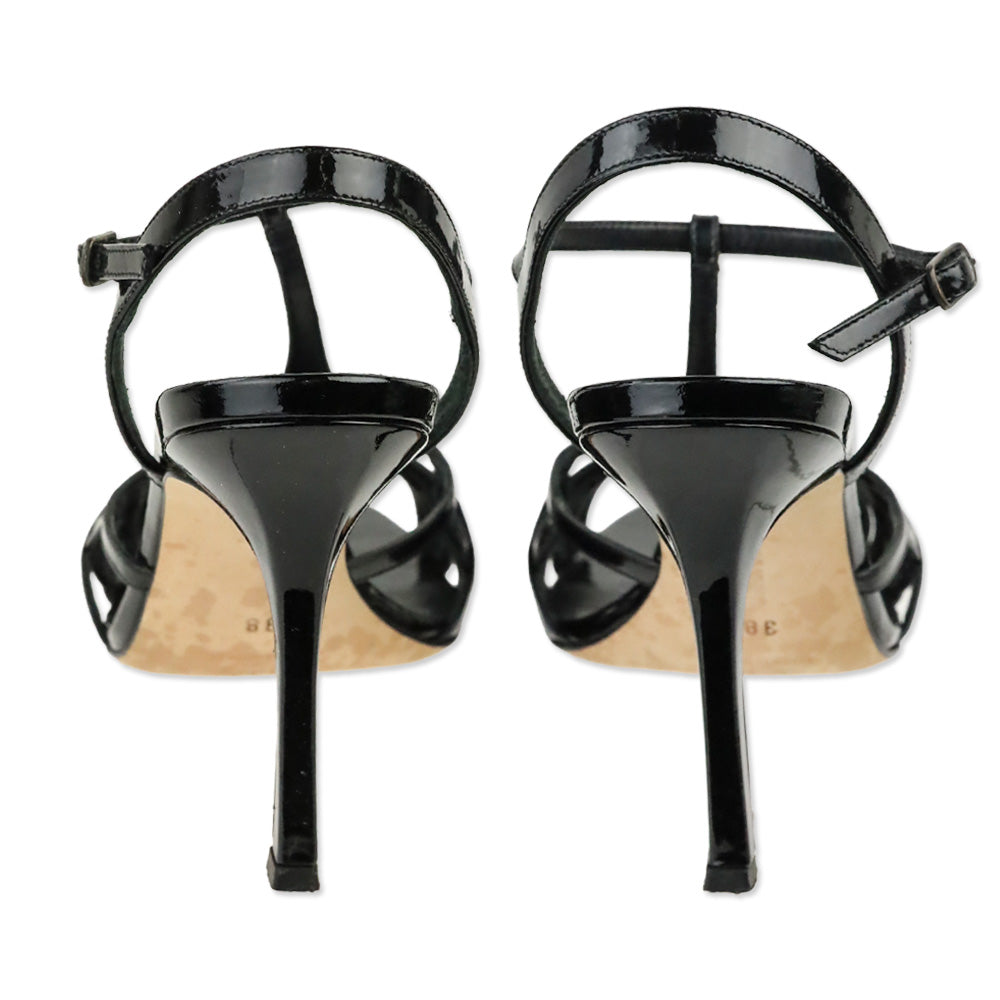 Manolo Blahnik Black Patent Leather Caged Kitty Sandal