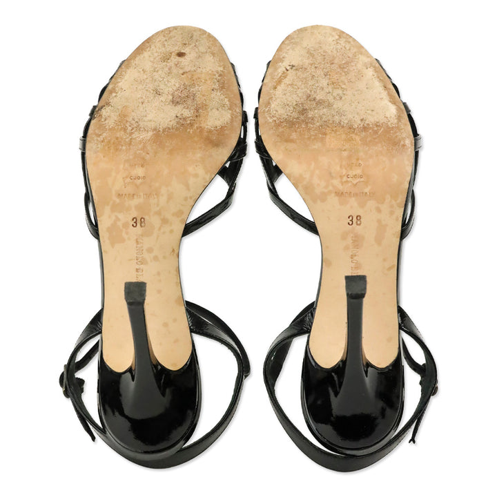 Manolo Blahnik Black Patent Leather Caged Kitty Sandal
