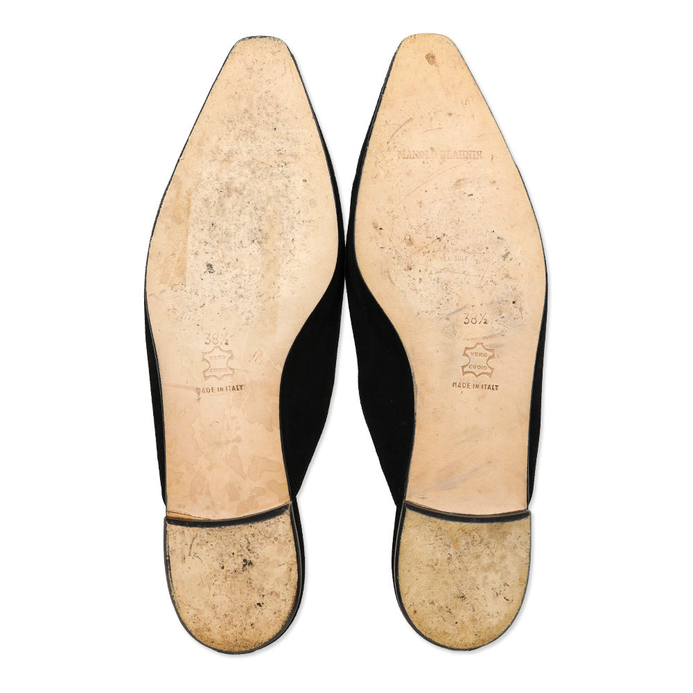 Manolo Blahnik Black Suede Flat Mules