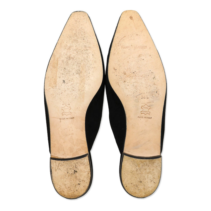 Manolo Blahnik Black Suede Flat Mules