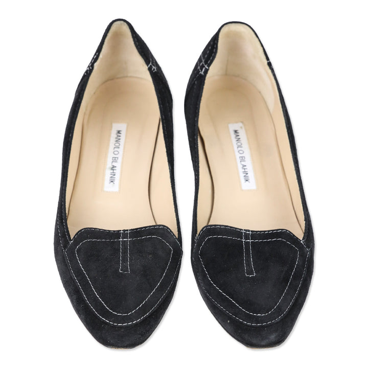 Manolo Blahnik Black Suede Loafer Pumps