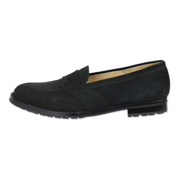 Manolo Blahnik Black Suede Penny Loafers