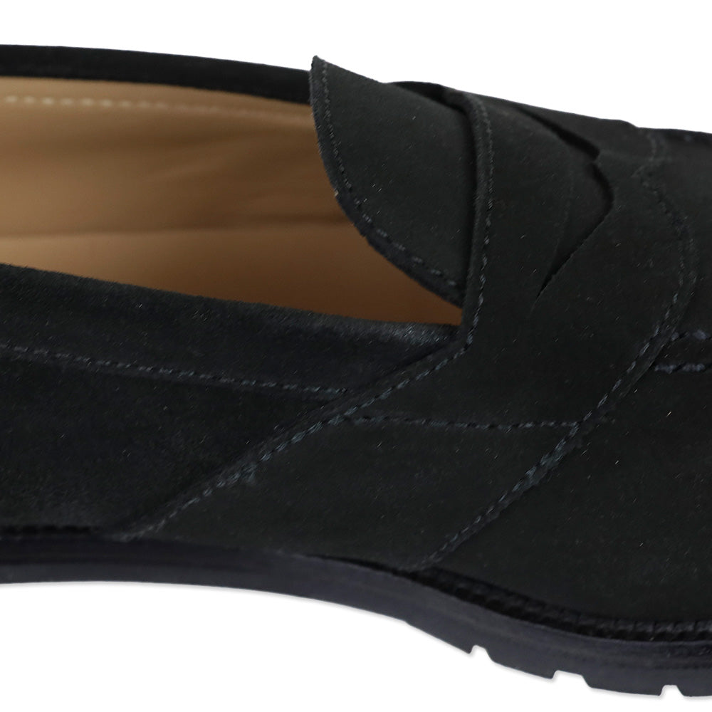 Manolo Blahnik Black Suede Penny Loafers