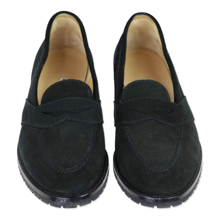 Manolo Blahnik Black Suede Penny Loafers