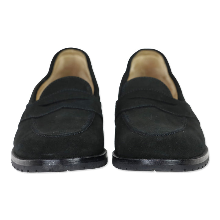 Manolo Blahnik Black Suede Penny Loafers