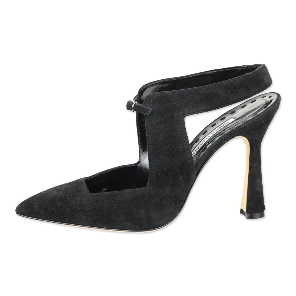 Manolo Blahnik Black Suede Slingback Pumps
