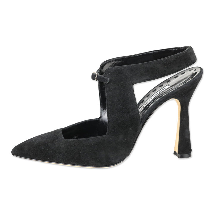 Manolo Blahnik Black Suede Slingback Pumps
