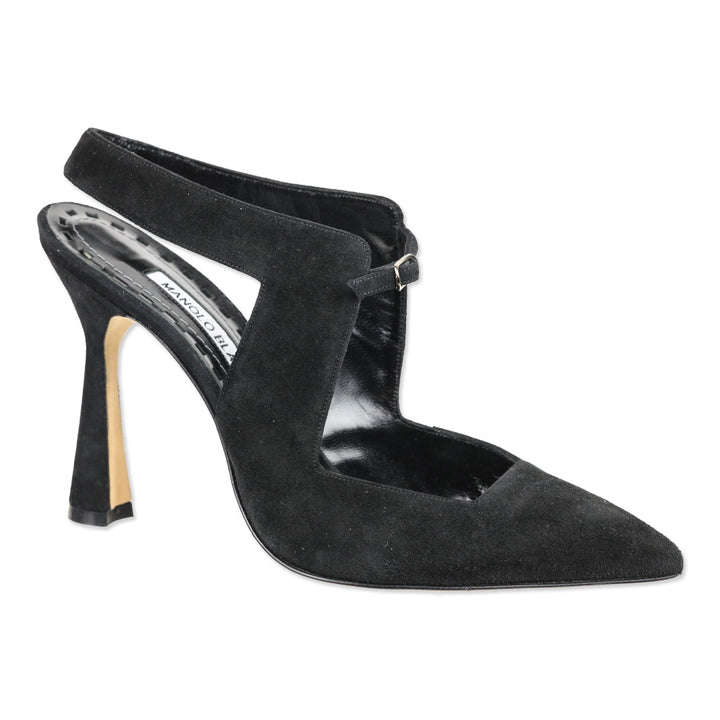 Manolo Blahnik Black Suede Slingback Pumps