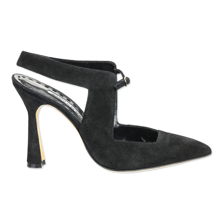 Manolo Blahnik Black Suede Slingback Pumps