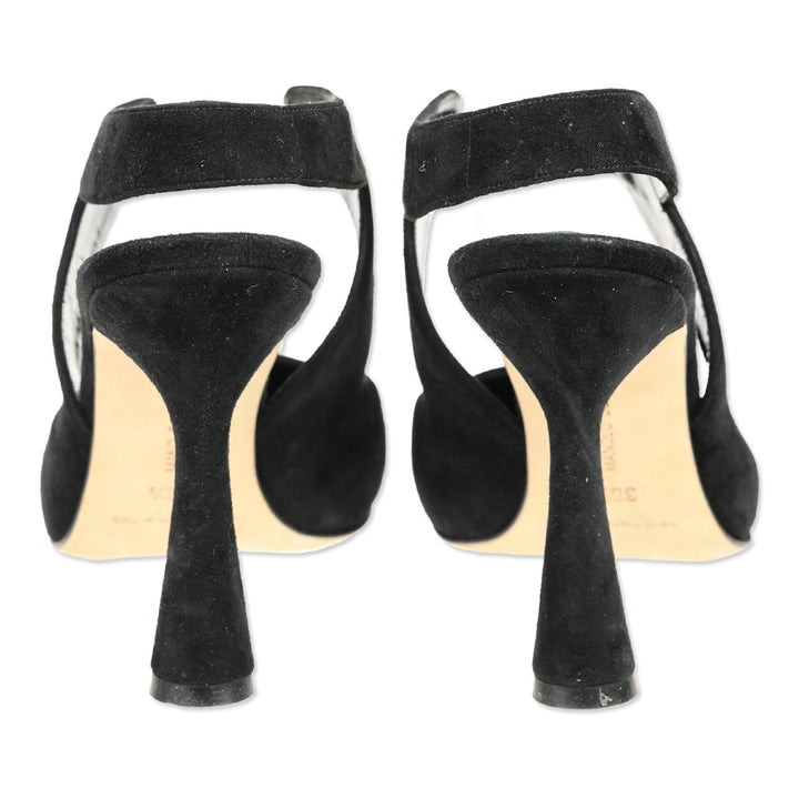 Manolo Blahnik Black Suede Slingback Pumps