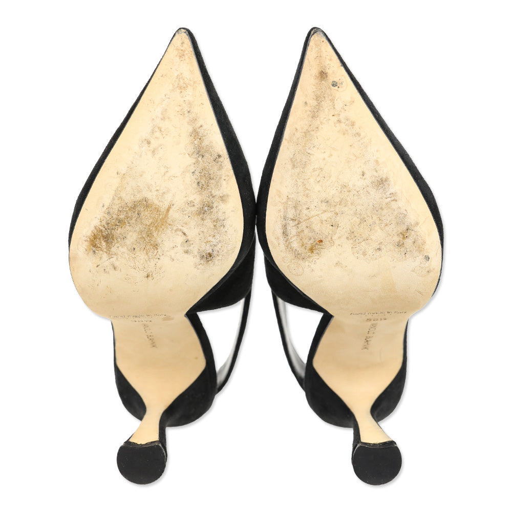 Manolo Blahnik Black Suede Slingback Pumps