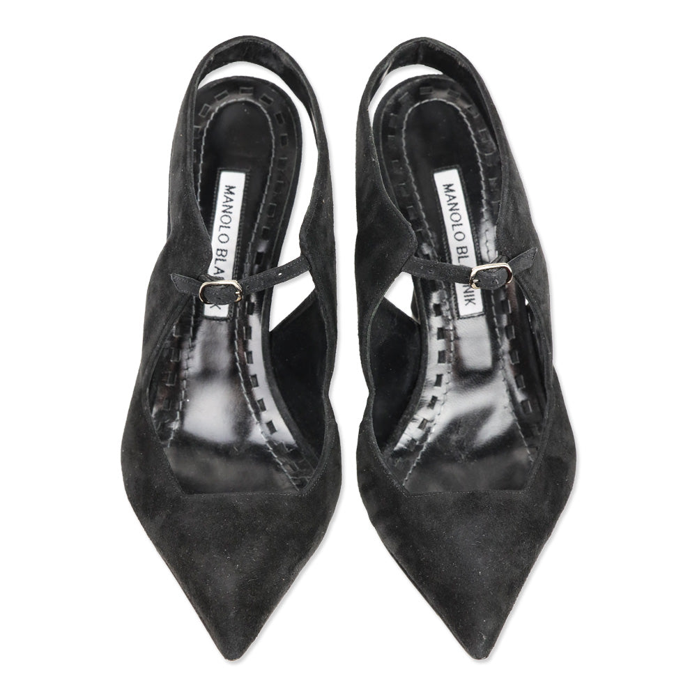 Manolo Blahnik Black Suede Slingback Pumps