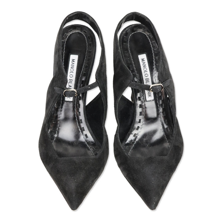 Manolo Blahnik Black Suede Slingback Pumps