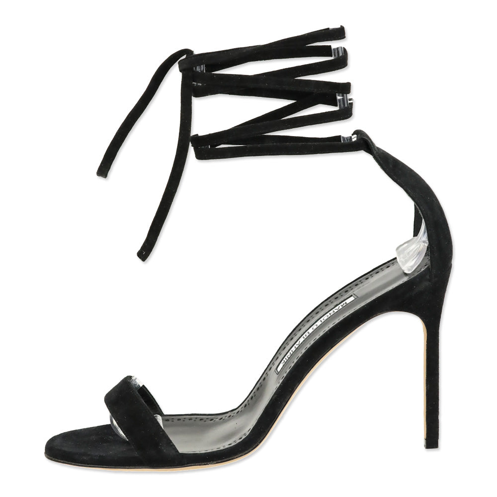 Manolo Blahnik Black Suede Wrap Sandals