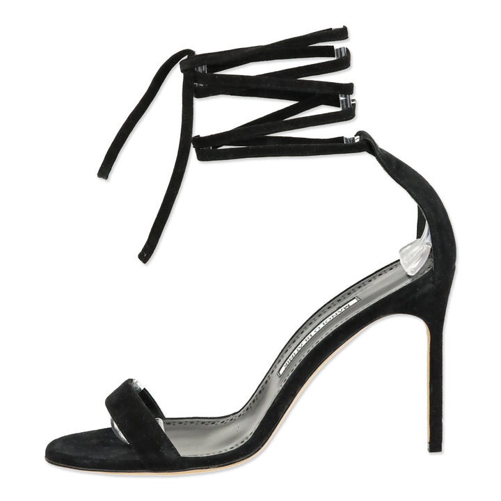 Manolo Blahnik Black Suede Wrap Sandals