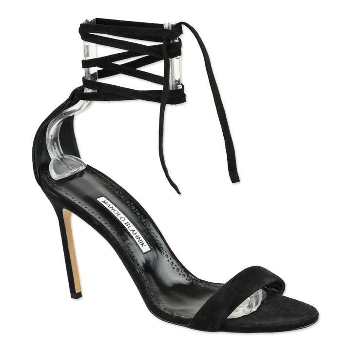 Manolo Blahnik Black Suede Wrap Sandals