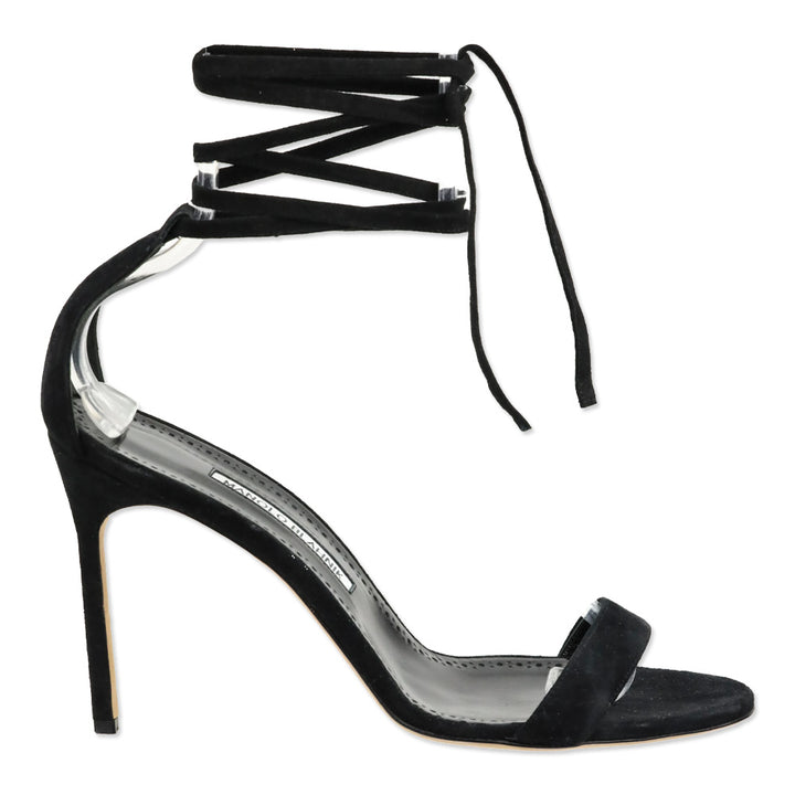 Manolo Blahnik Black Suede Wrap Sandals