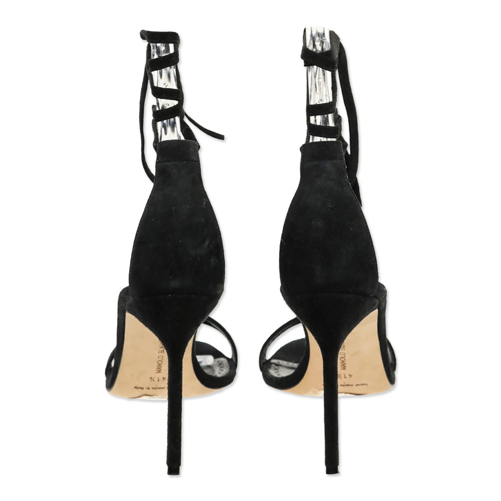 Manolo Blahnik Black Suede Wrap Sandals