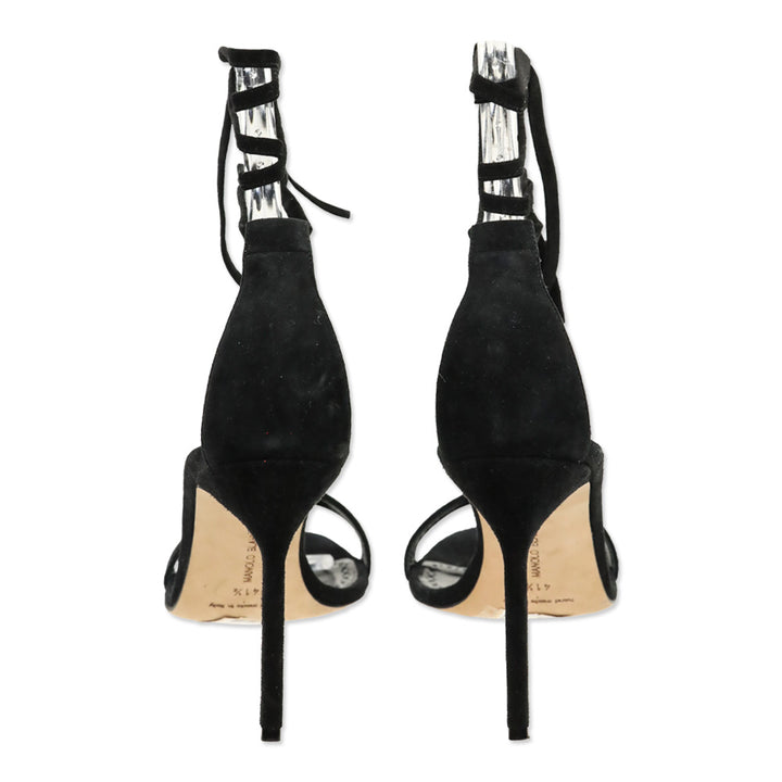 Manolo Blahnik Black Suede Wrap Sandals