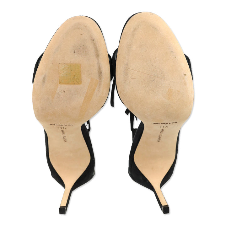 Manolo Blahnik Black Suede Wrap Sandals