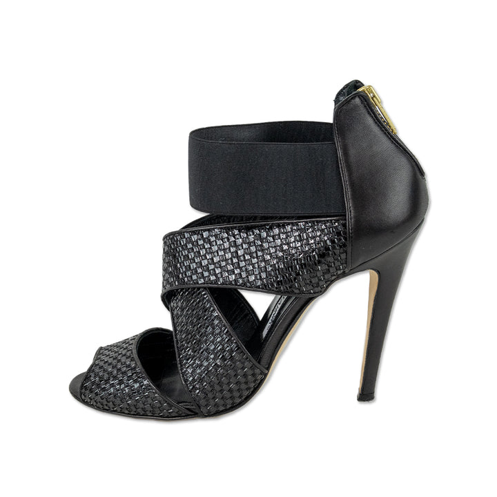 Manolo Blahnik Black Woven Ankle Sandals