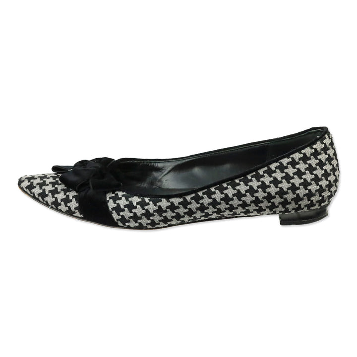 Manolo Blahnik Black/Grey Woven Houndstooth Velvet Bow Flat