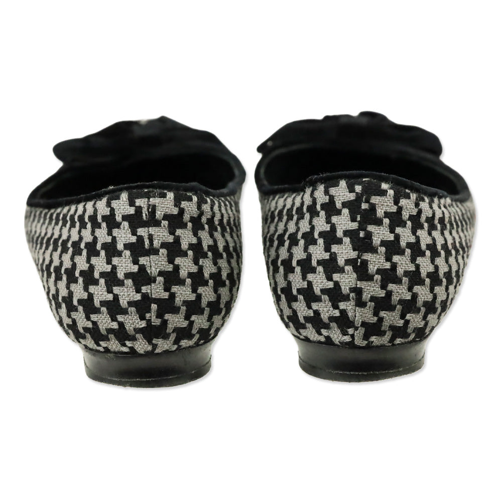 Manolo Blahnik Black/Grey Woven Houndstooth Velvet Bow Flat