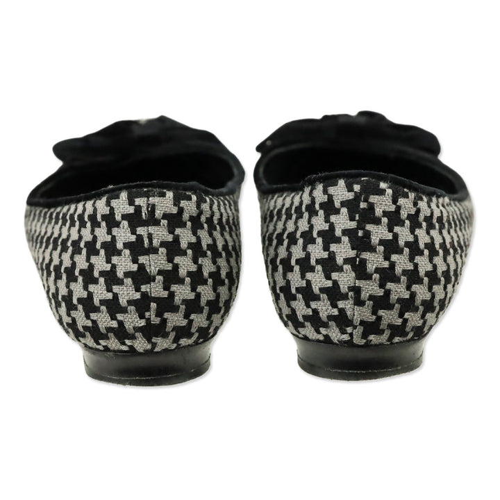 Manolo Blahnik Black/Grey Woven Houndstooth Velvet Bow Flat