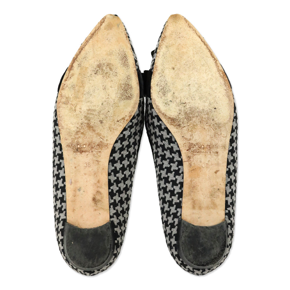 Manolo Blahnik Black/Grey Woven Houndstooth Velvet Bow Flat