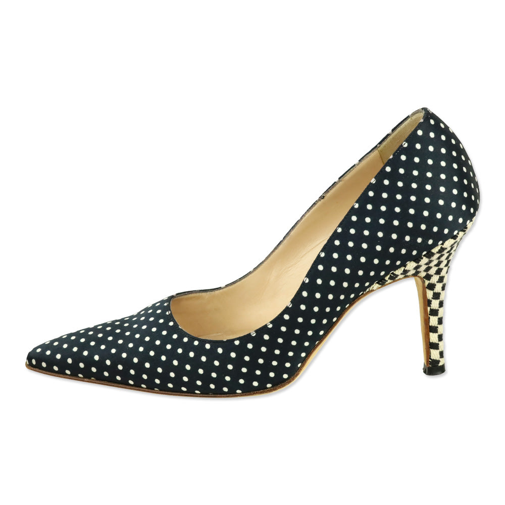 Manolo Blahnik Black and White Polka Dot Fabric Pump