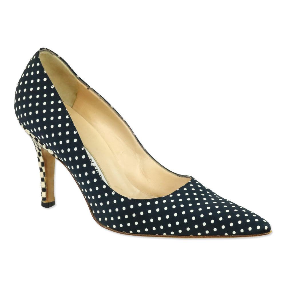 Manolo Blahnik Black and White Polka Dot Fabric Pump