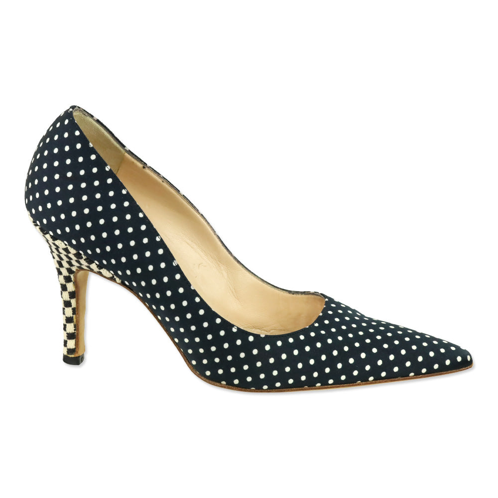 Manolo Blahnik Black and White Polka Dot Fabric Pump