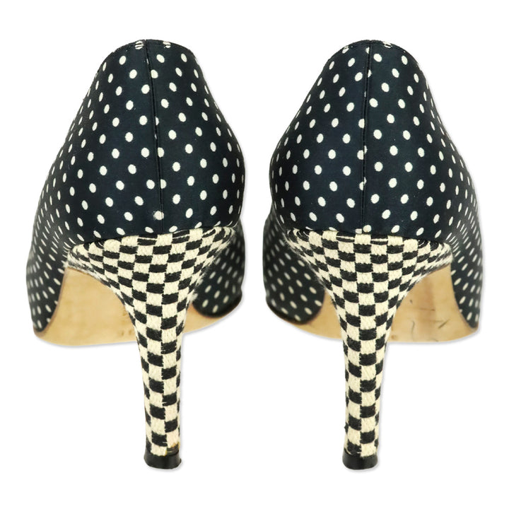 Manolo Blahnik Black and White Polka Dot Fabric Pump