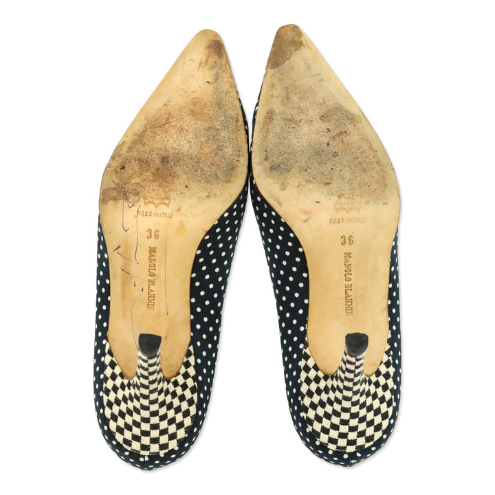 Manolo Blahnik Black and White Polka Dot Fabric Pump