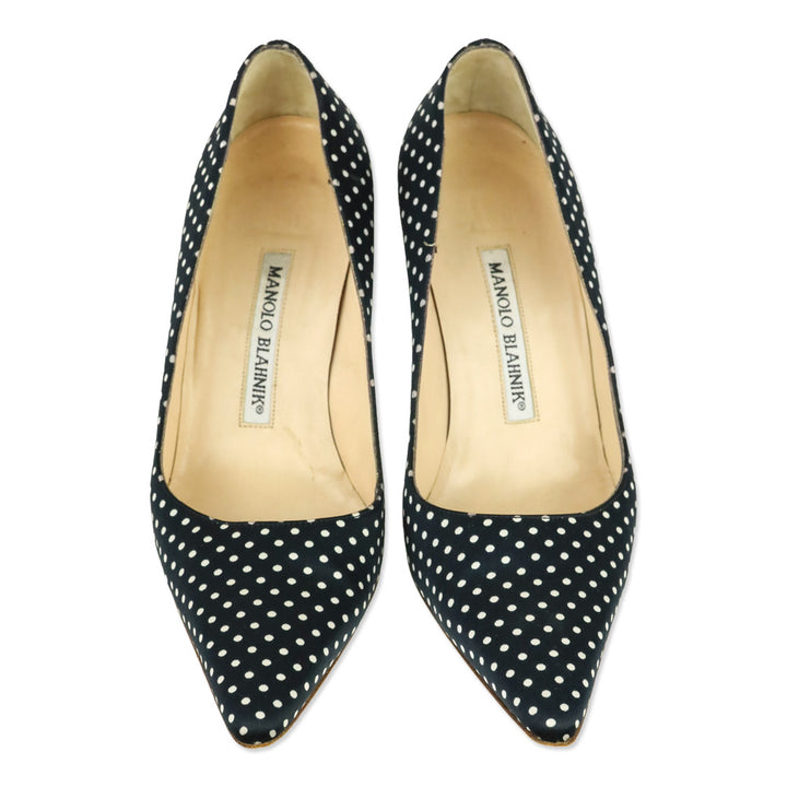 Manolo Blahnik Black and White Polka Dot Fabric Pump