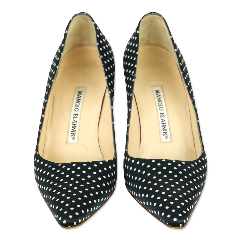 Manolo Blahnik Black and White Polka Dot Fabric Pump