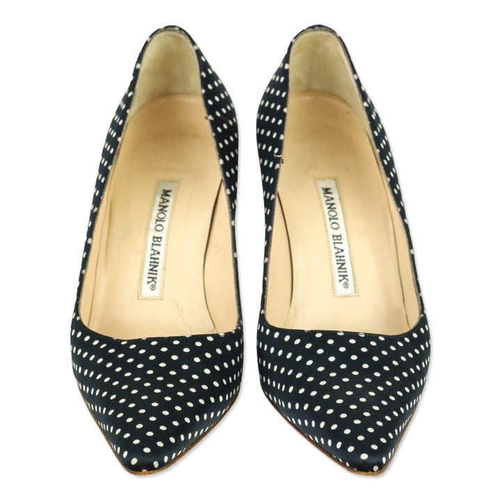 Manolo Blahnik Black and White Polka Dot Fabric Pump