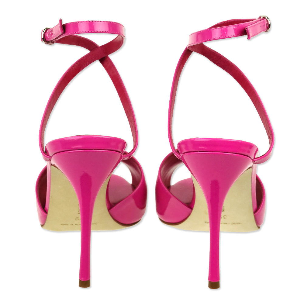 Manolo Blahnik Bright Pink Patent Leather Hourani 100 Patent Sandal